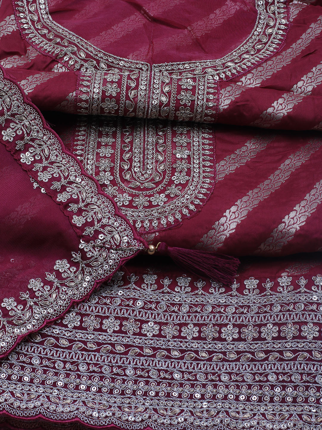 Zari Jaal Art Silk Unstitched Suit Piece With Dupatta