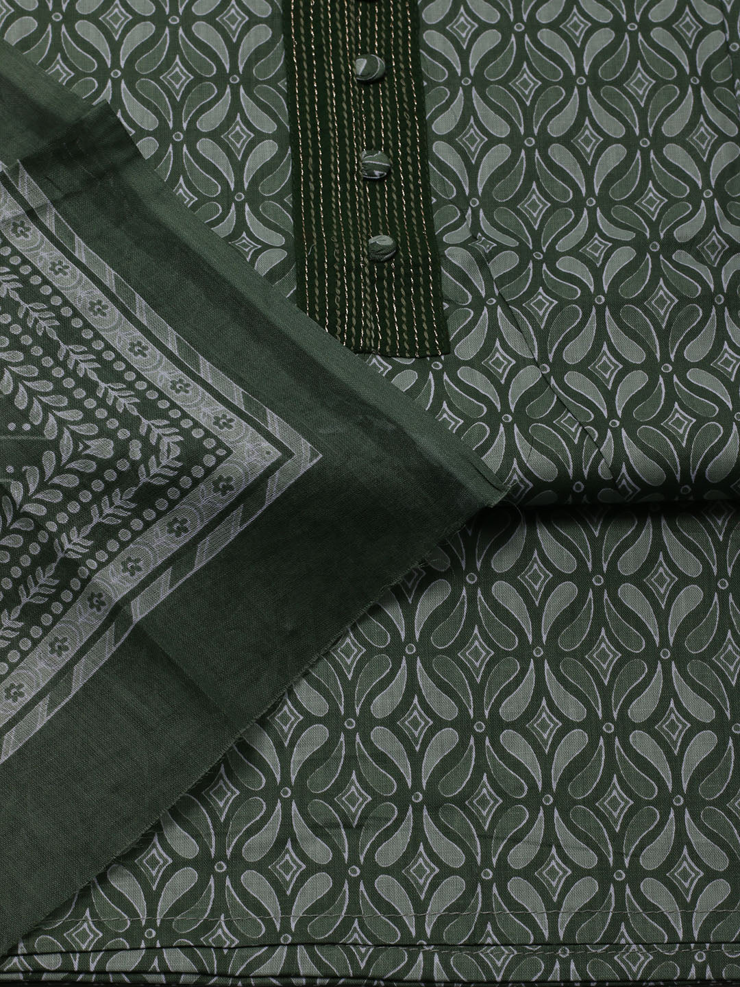Printed Cotton Blend Unstitched Suit With Dupatta