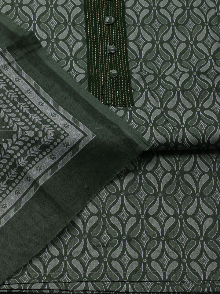 Printed Cotton Blend Unstitched Suit With Dupatta