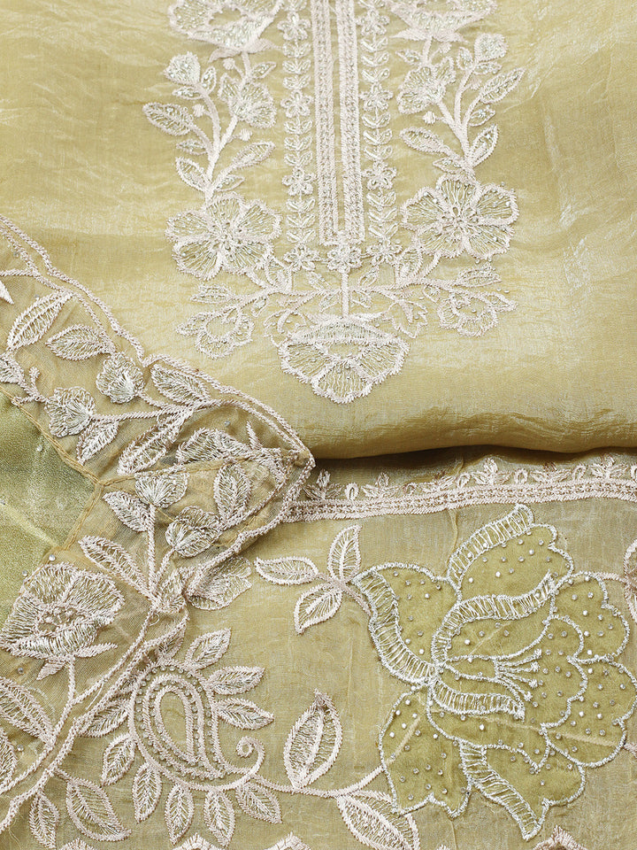 Embroidered Tissue Unstitched Suit With Pant &amp; Dupatta