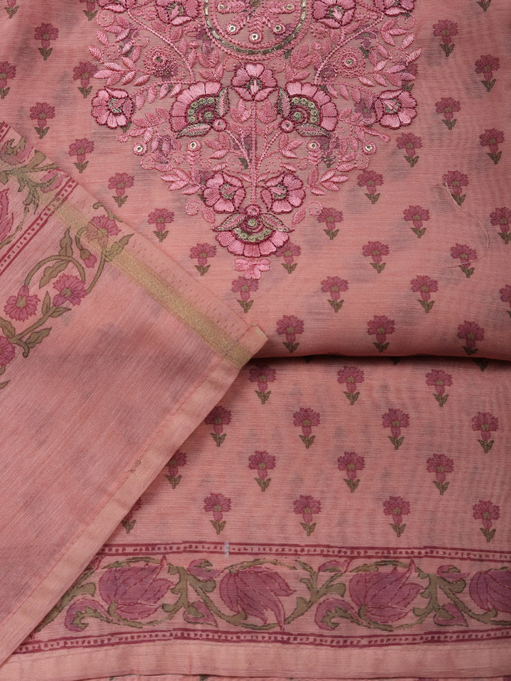 Embroidered Cotton Blend Unstitched Suit With Pant &amp; Dupatta