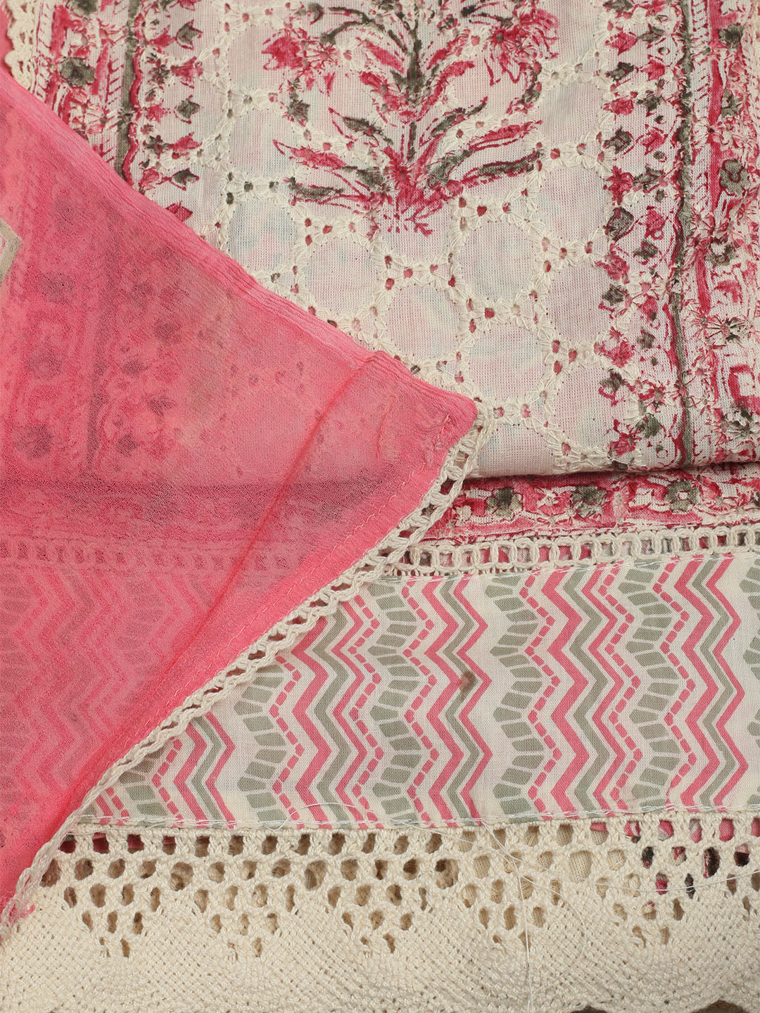 Printed Cotton Unstitched Suit With Pant &amp; Dupatta