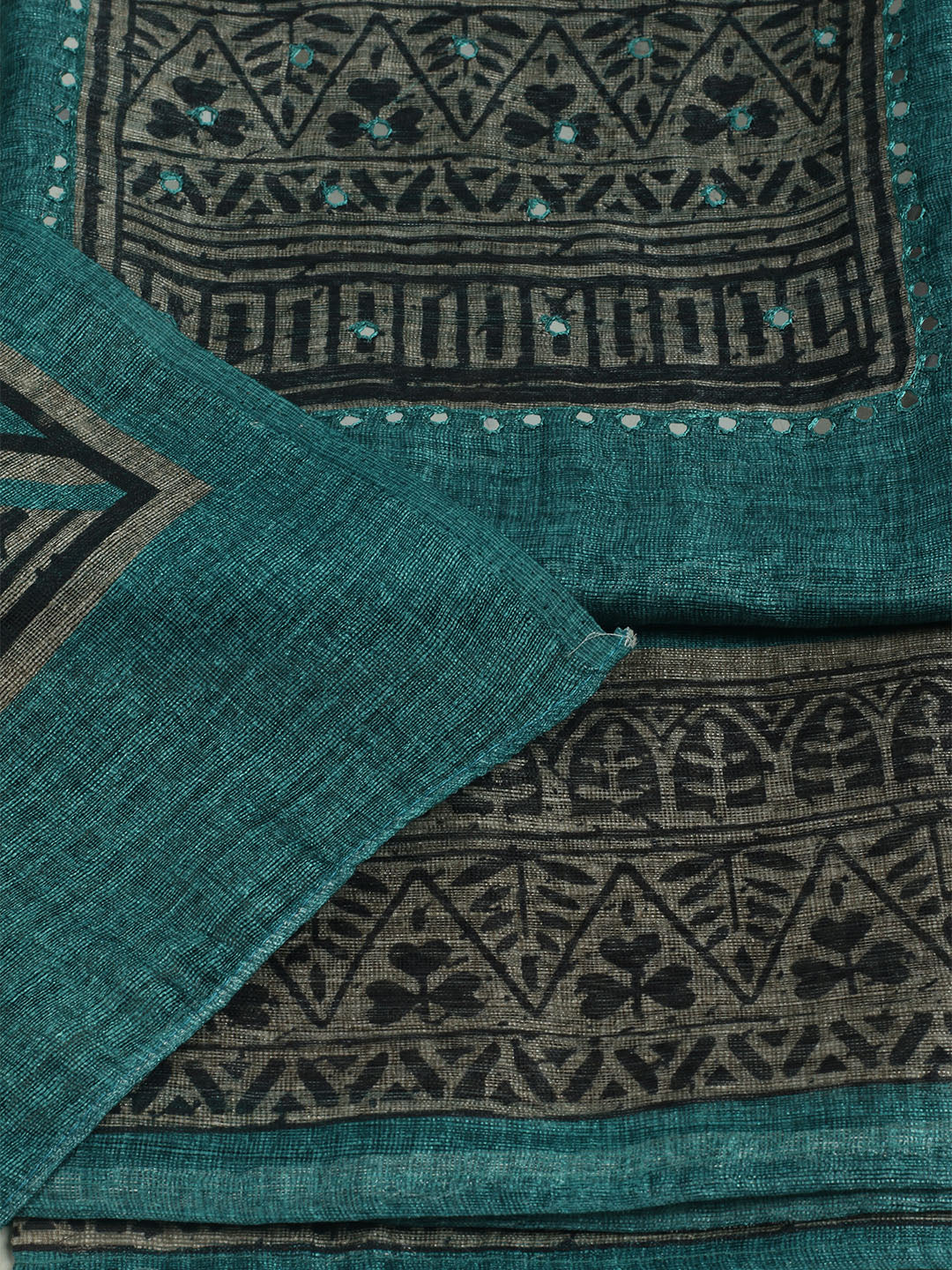 Printed Chanderi Unstitched Suit With Pant &amp; Dupatta