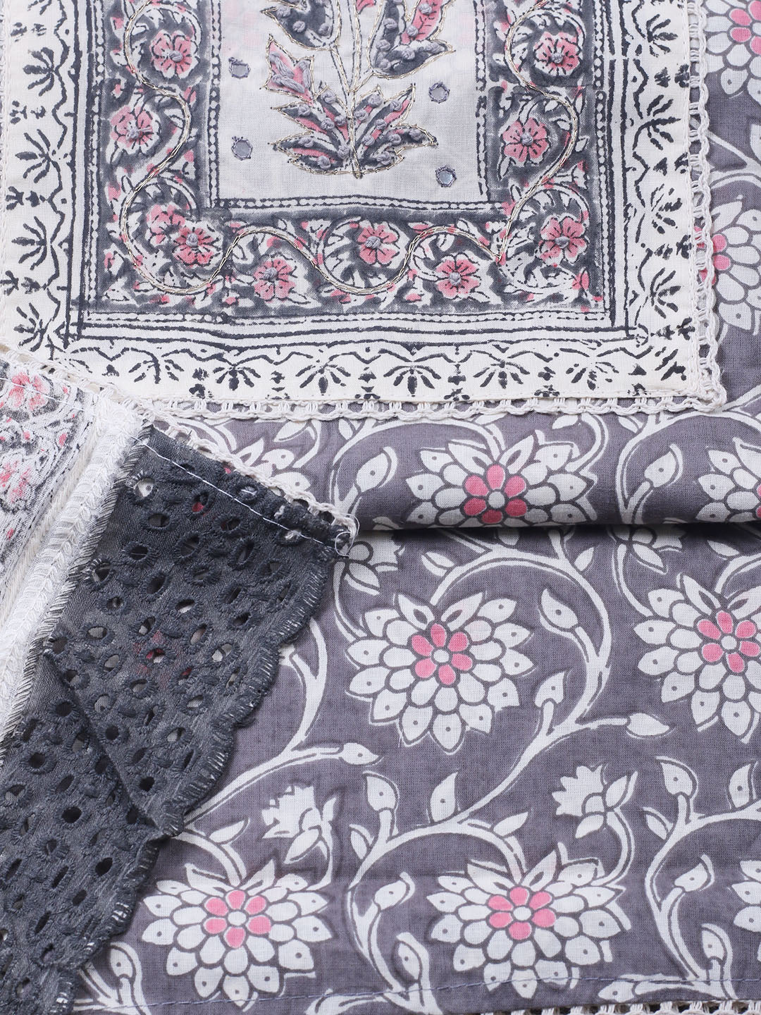 Embroidered Cotton Blend Unstitched Suit With Pant &amp; Dupatta