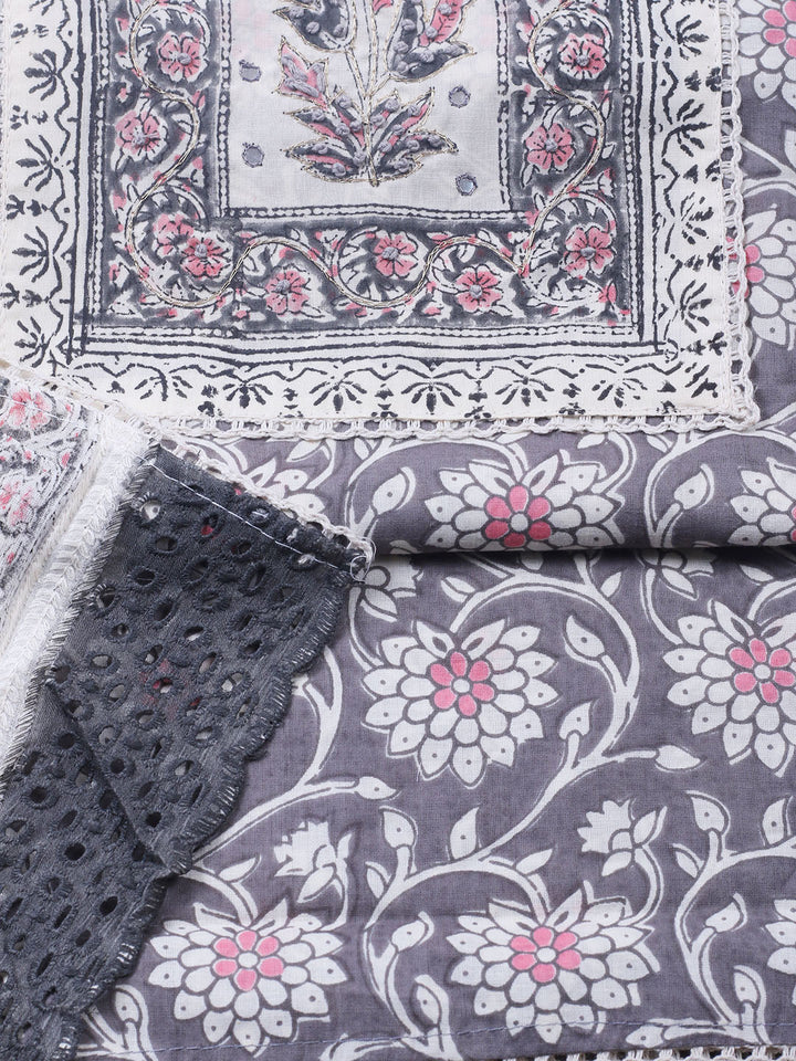 Embroidered Cotton Blend Unstitched Suit With Pant &amp; Dupatta