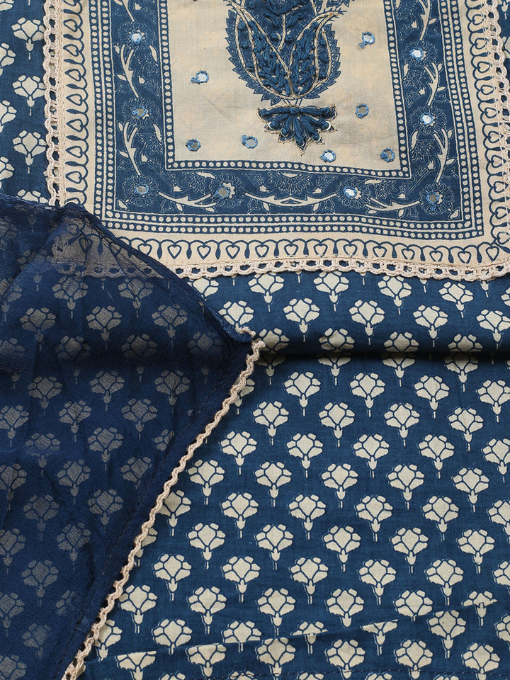 Embroidered Cotton Blend Unstitched Suit With Pant &amp; Dupatta