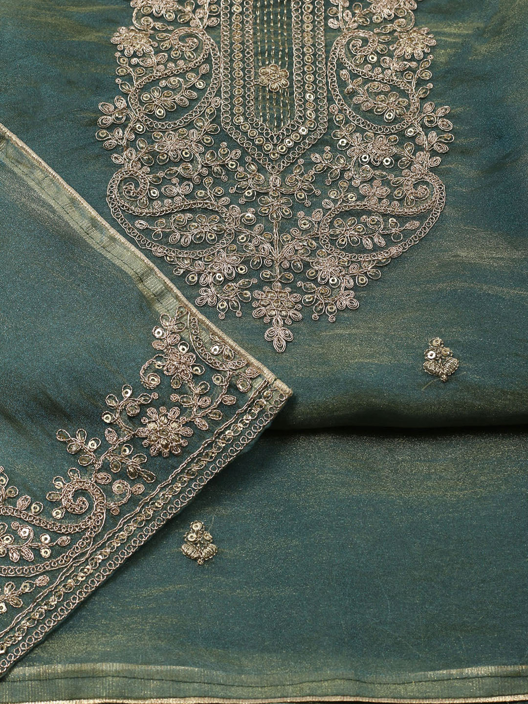 Embroidered Tissue Unstitched Suit With Pant &amp; Dupatta