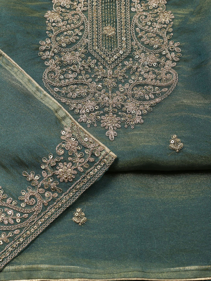 Embroidered Tissue Unstitched Suit With Pant &amp; Dupatta