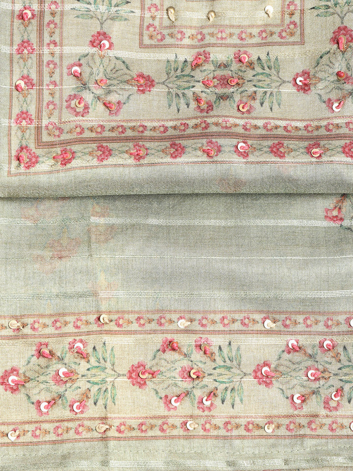 Embroidered Art Silk Unstitched Suit With Dupatta