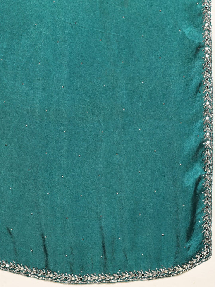 Stone &amp; Mirror Embellished Chinon Saree