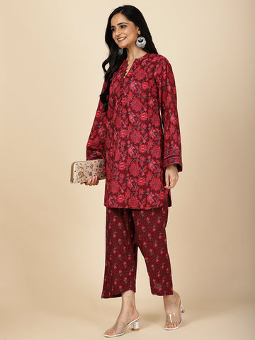 Floral Printed Cotton Kurti With Pants