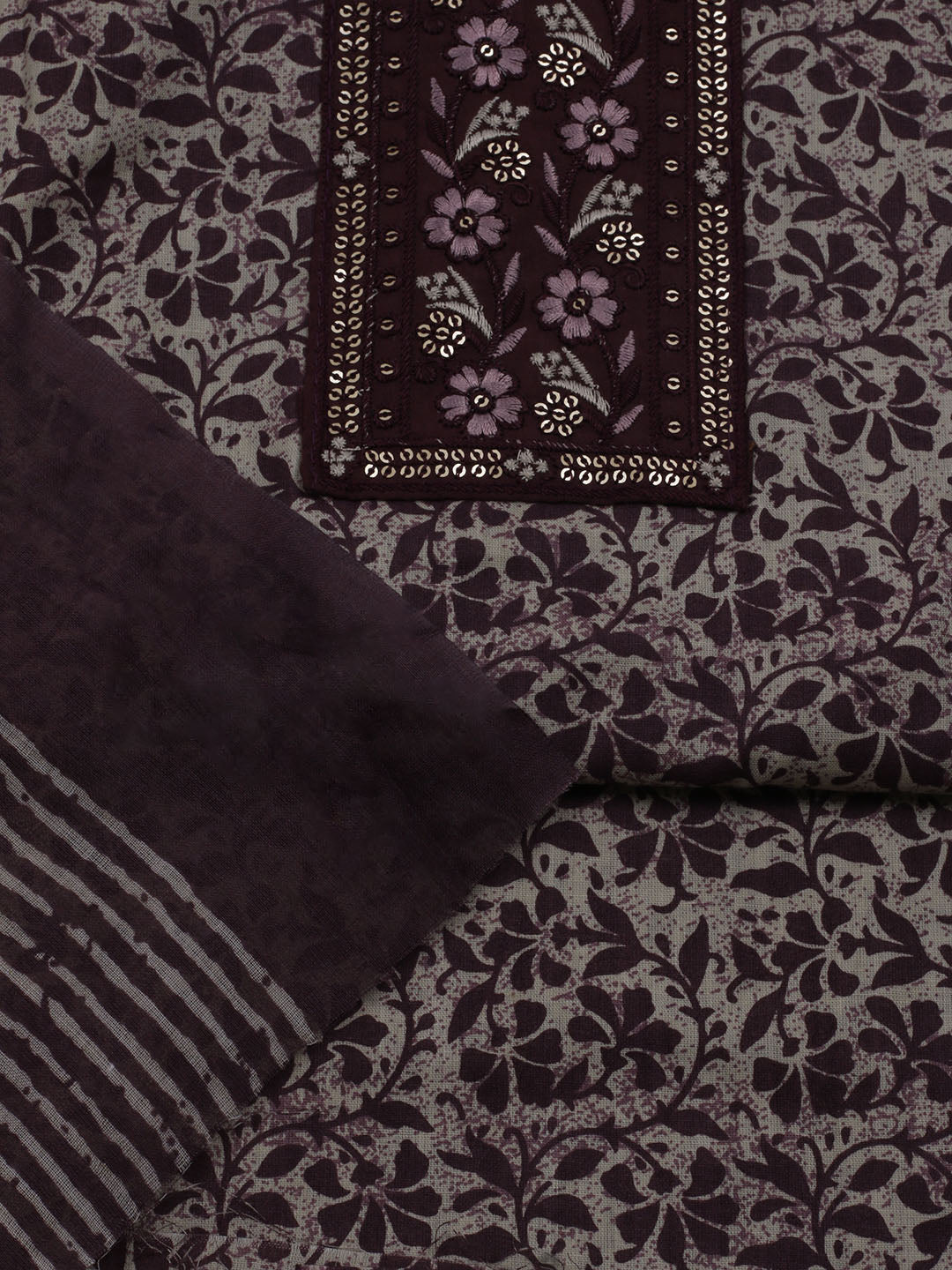 Printed Cotton Blend Unstitched Suit With Dupatta
