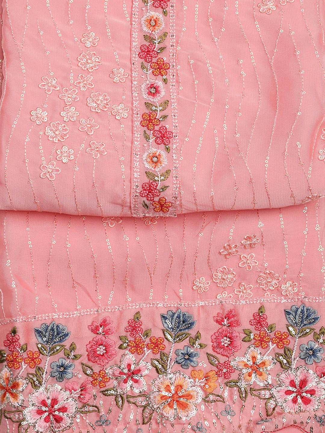 Embroidered Chinon Unstitched Suit With Dupatta