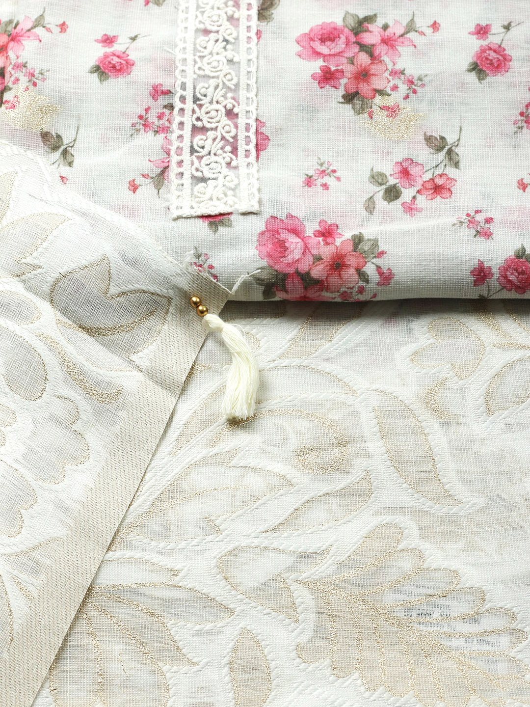 Embroidered Linen Blend Unstitched Suit With Pant &amp; Dupatta
