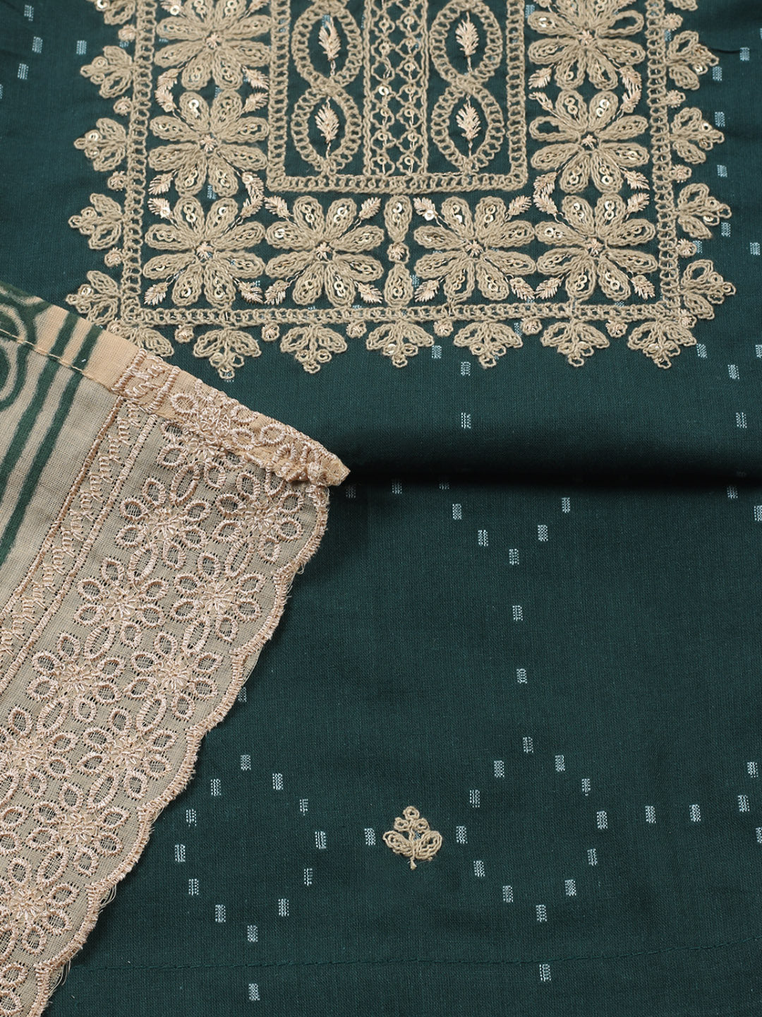 Embroidered Cotton Blend Unstitched Suit With Pant &amp; Dupatta
