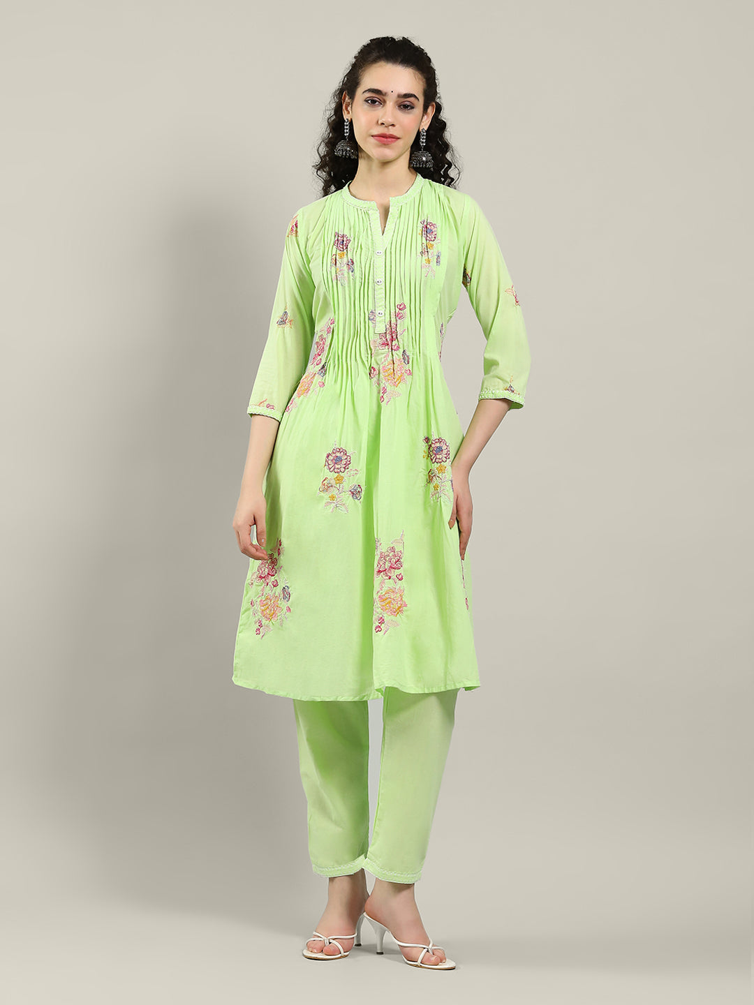 Printed Cotton Blend Kurta With Pants