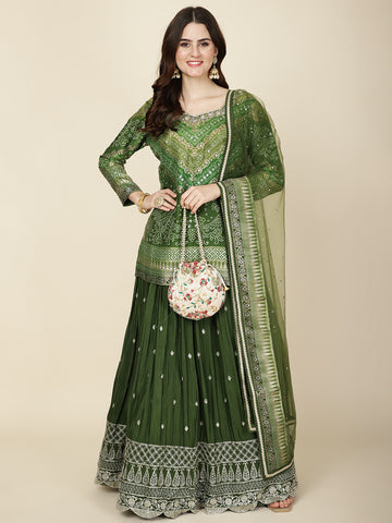 Bandhani Work Crepe Choli With Lehenga & Dupatta