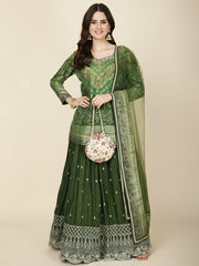 Bandhani Work Crepe Choli With Lehenga & Dupatta