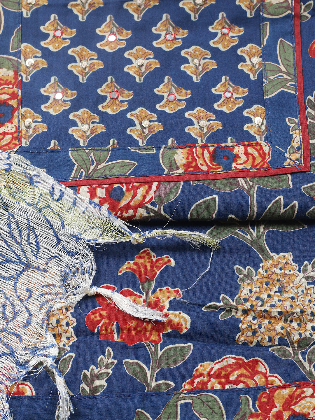 Printed Cotton Blend Unstitched Suit With Pant &amp; Dupatta