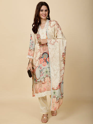 Printed Muslin Suit Set With Dupatta