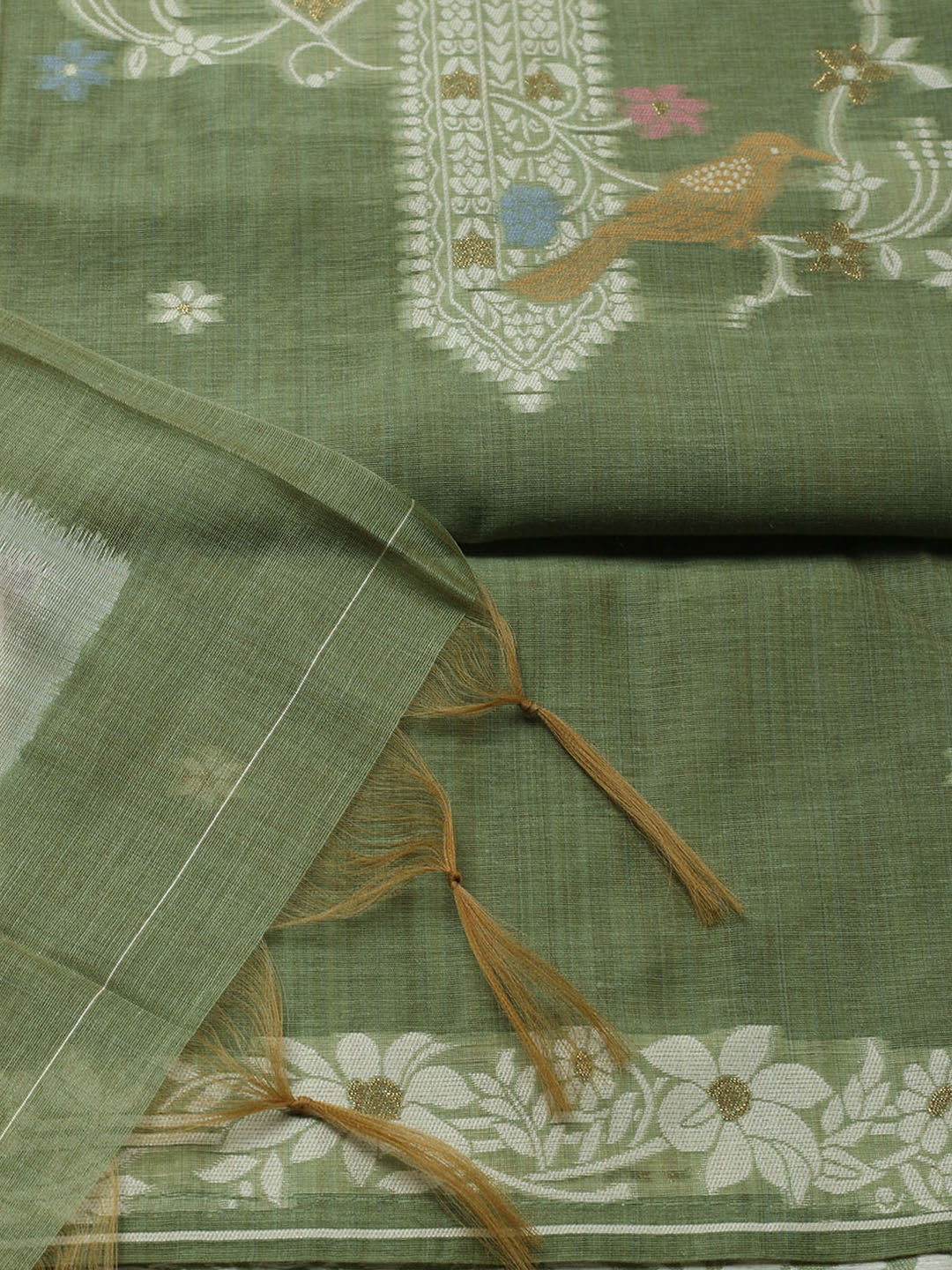 Printed Chanderi Unstitched Suit With Pant &amp; Dupatta