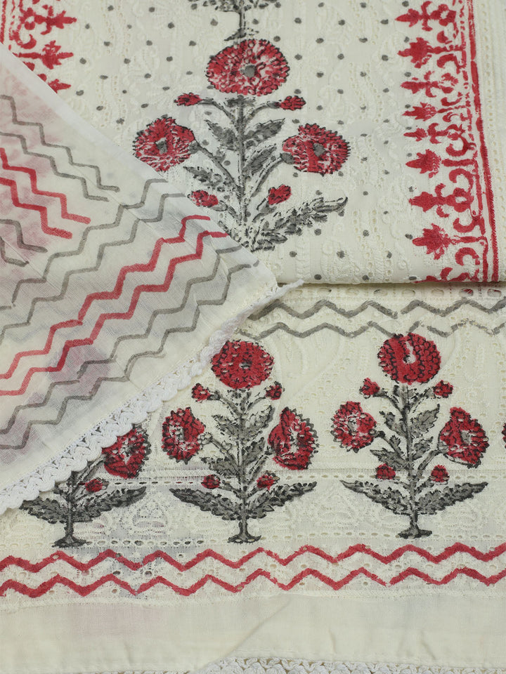 Embroidered Chanderi Unstitched Suit With Pant &amp; Dupatta