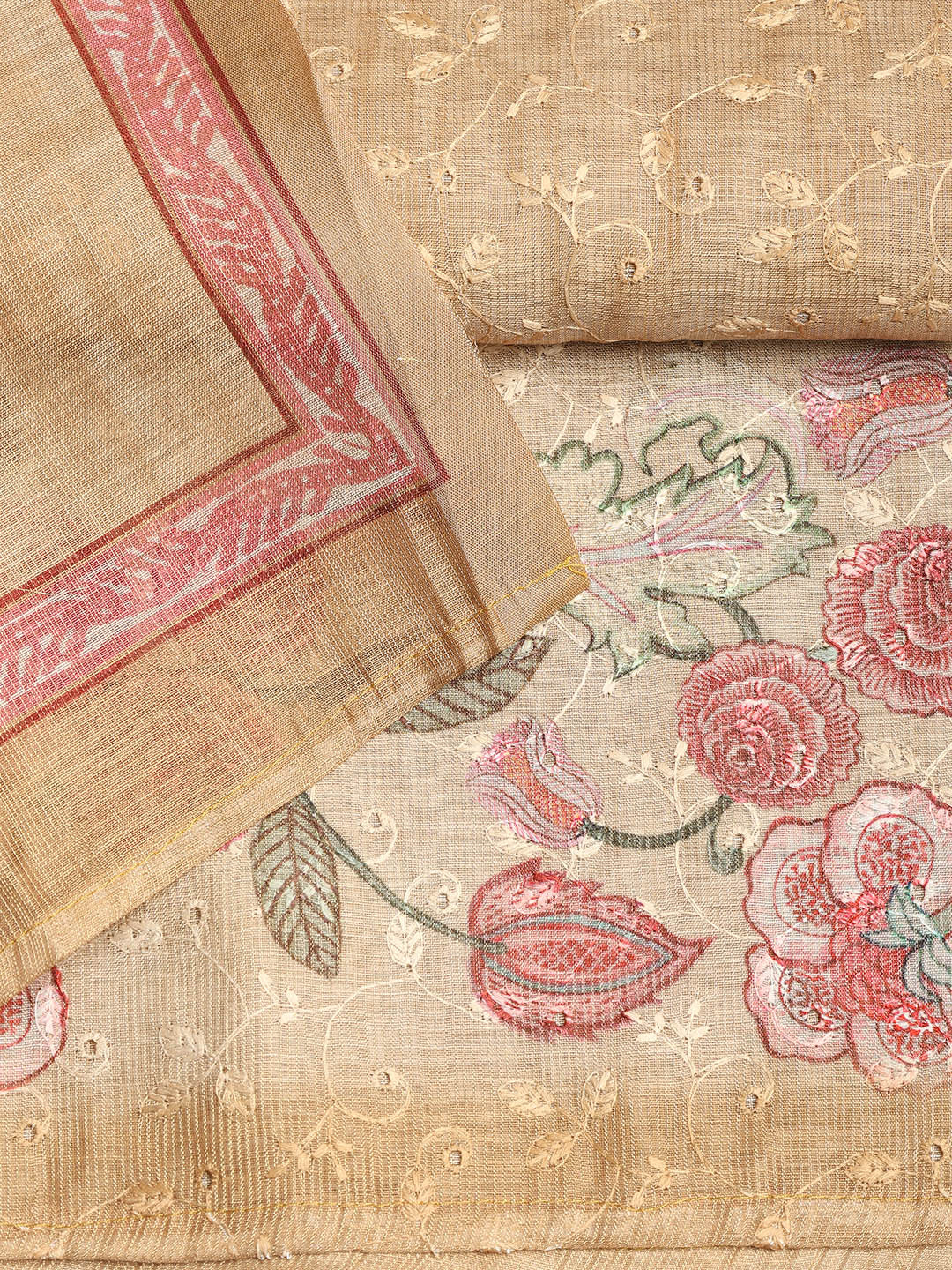 Neck Embroidered Chanderi Unstitched Suit With Dupatta