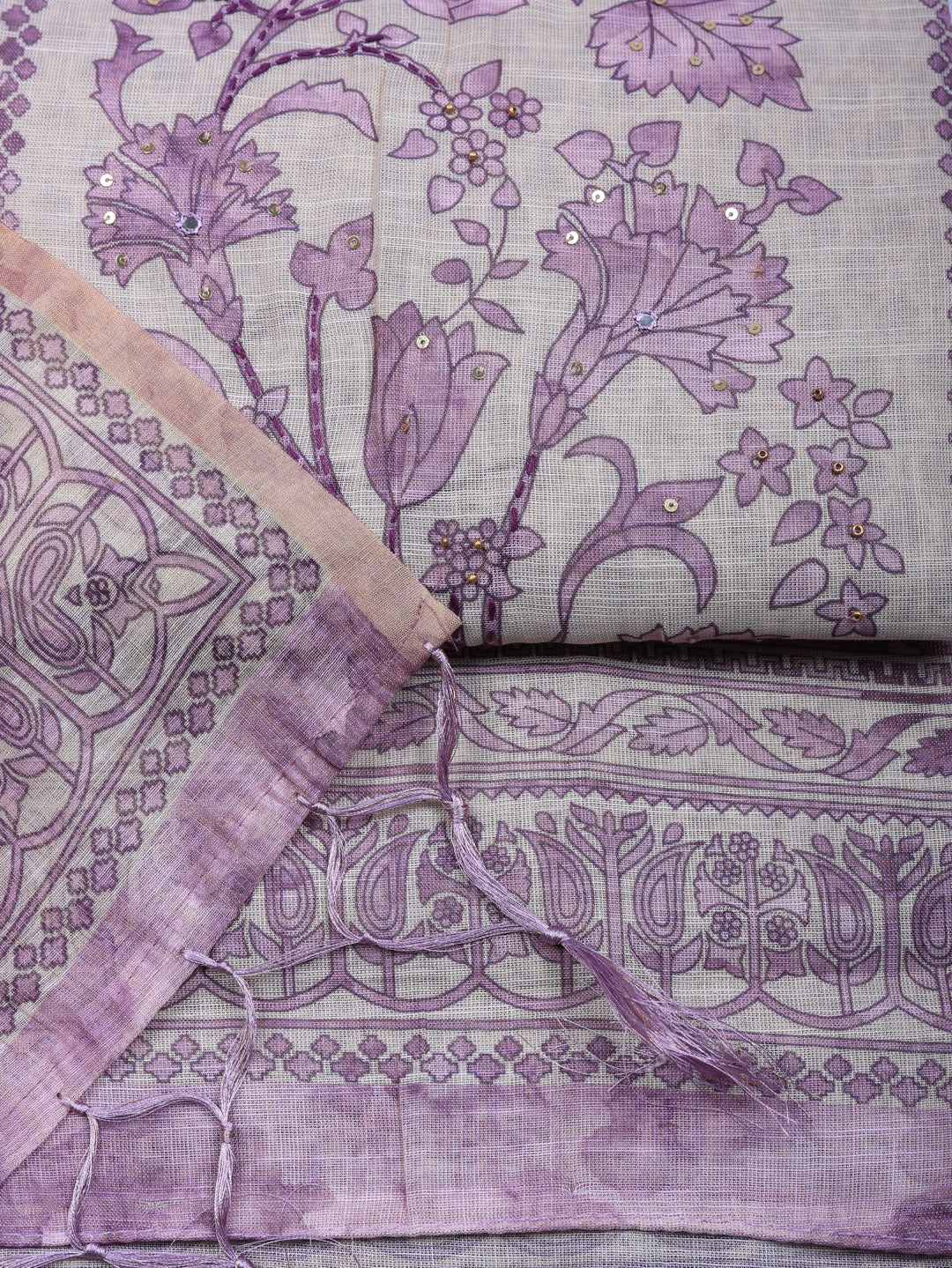 Embroidered Tissue Unstitched Suit With Pant &amp; Dupatta