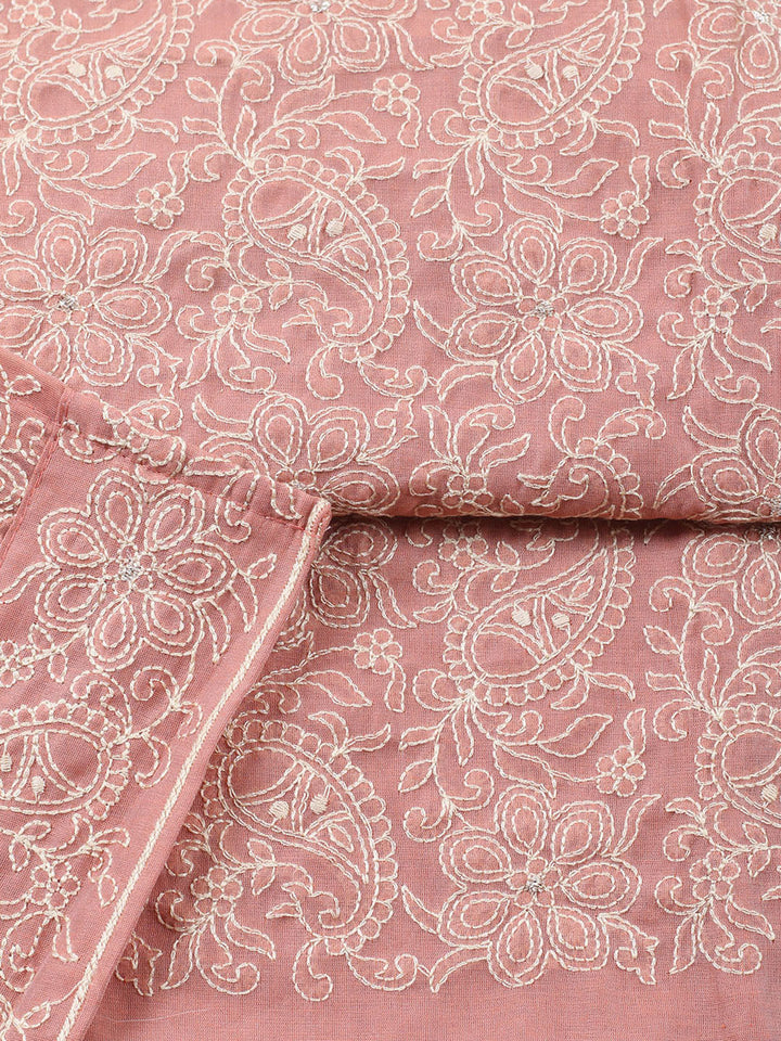 Embroidered Cotton Blend Unstitched Suit With Pant &amp; Dupatta