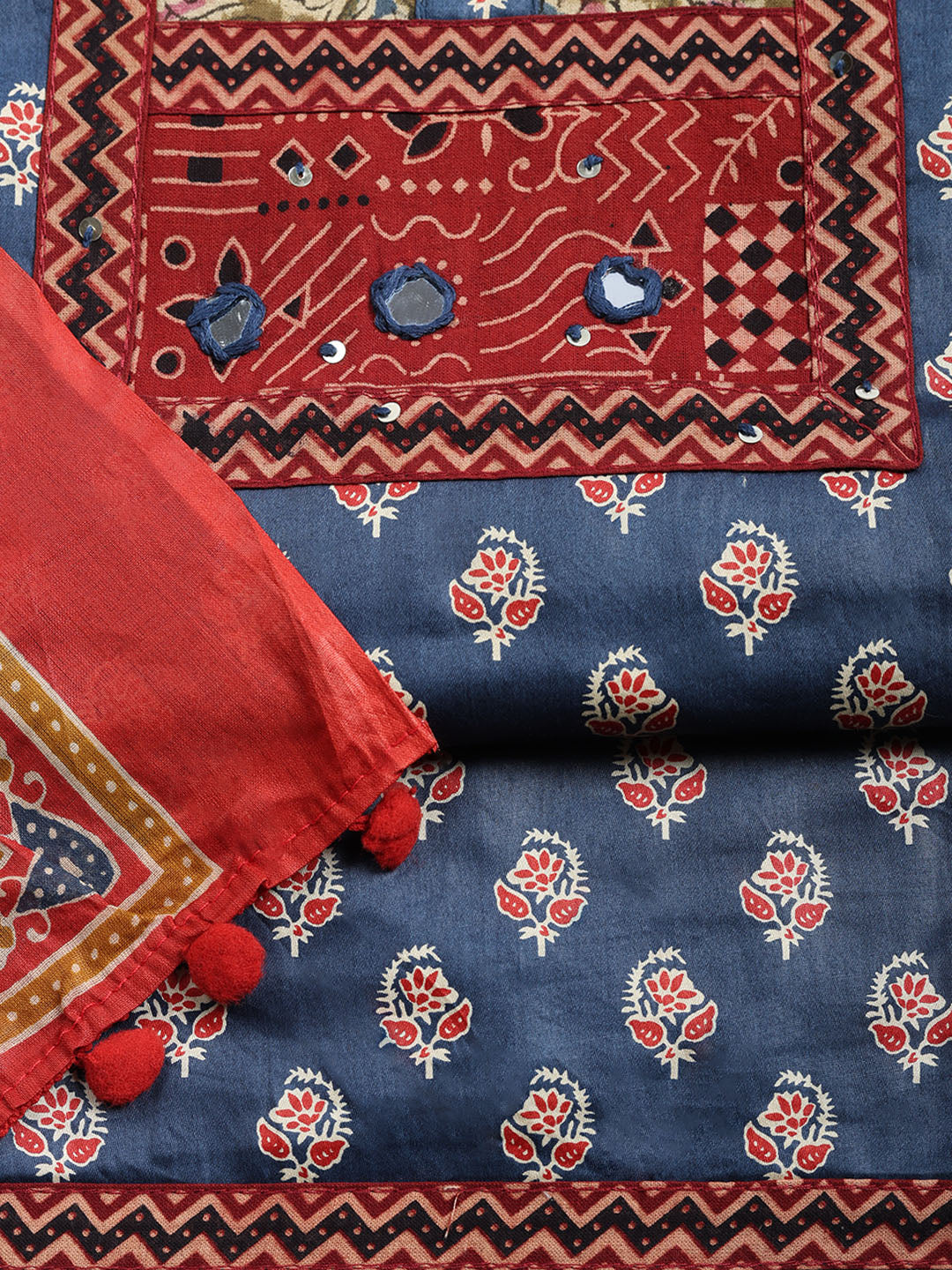 Printed Cotton Blend Unstitched Suit With Pant &amp; Dupatta