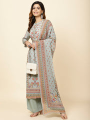 Digital Floral Printed Crepe Kurta With Palazzo & Dupatta