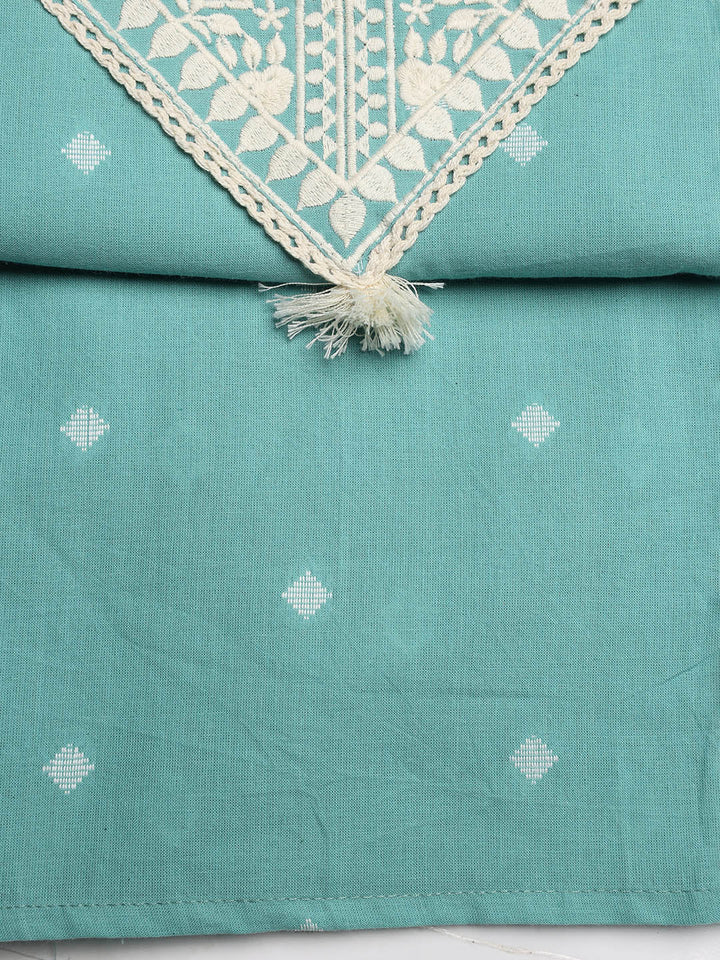 Neck Embroidered Cotton Blend Unstitched Suit With Dupatta