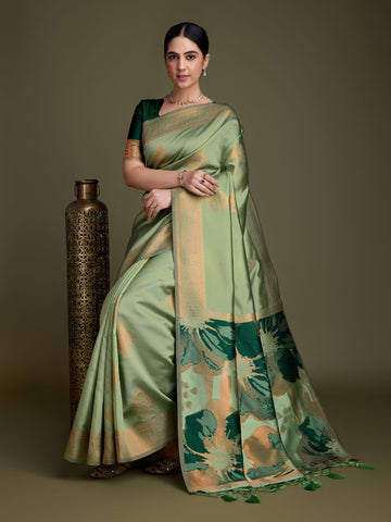 Zari Border Booti Art Silk Woven Saree