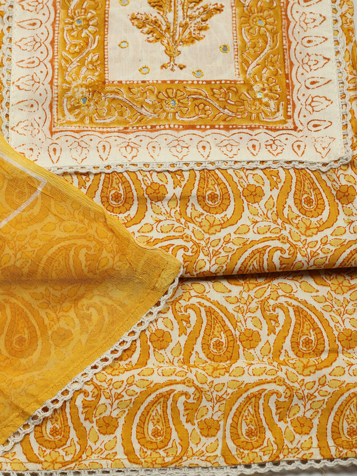 Printed Cotton Blend Unstitched Suit With Pant &amp; Dupatta