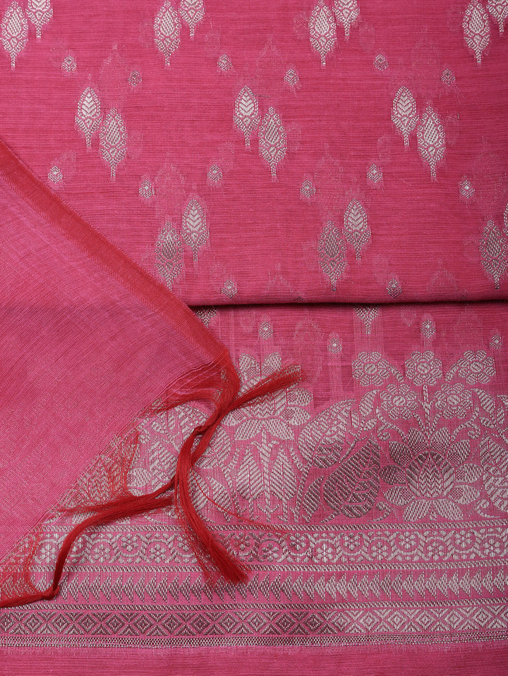 Woven Design Art Silk Unstitched Suit With Pant &amp; Dupatta