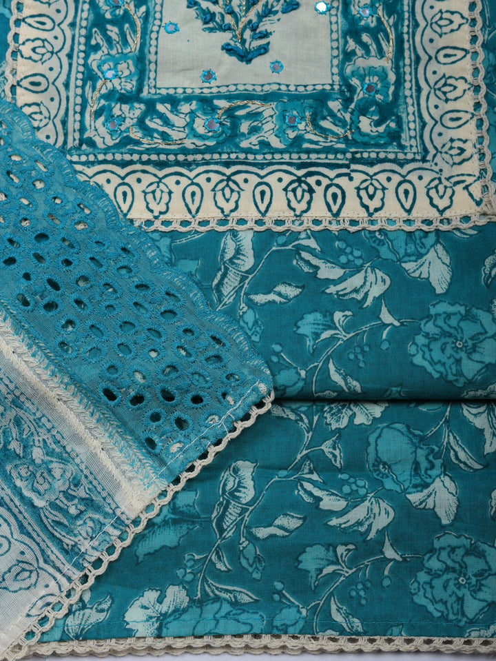 Embroidered Cotton Blend Unstitched Suit With Pant &amp; Dupatta