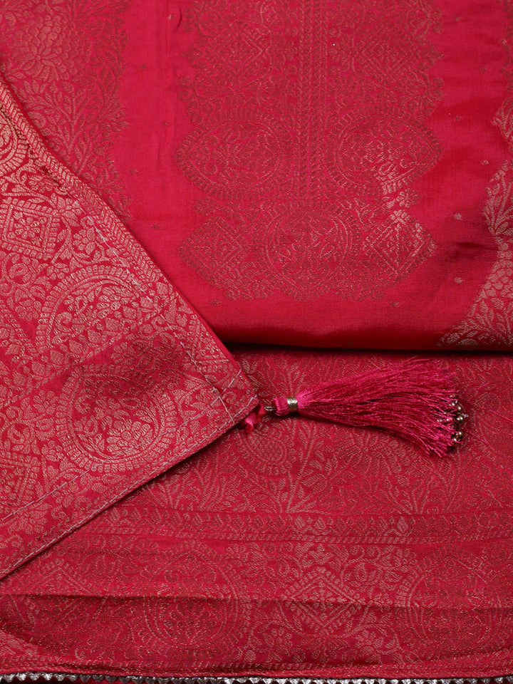 Woven Design Chanderi Unstitched Suit With Pant &amp; Dupatta