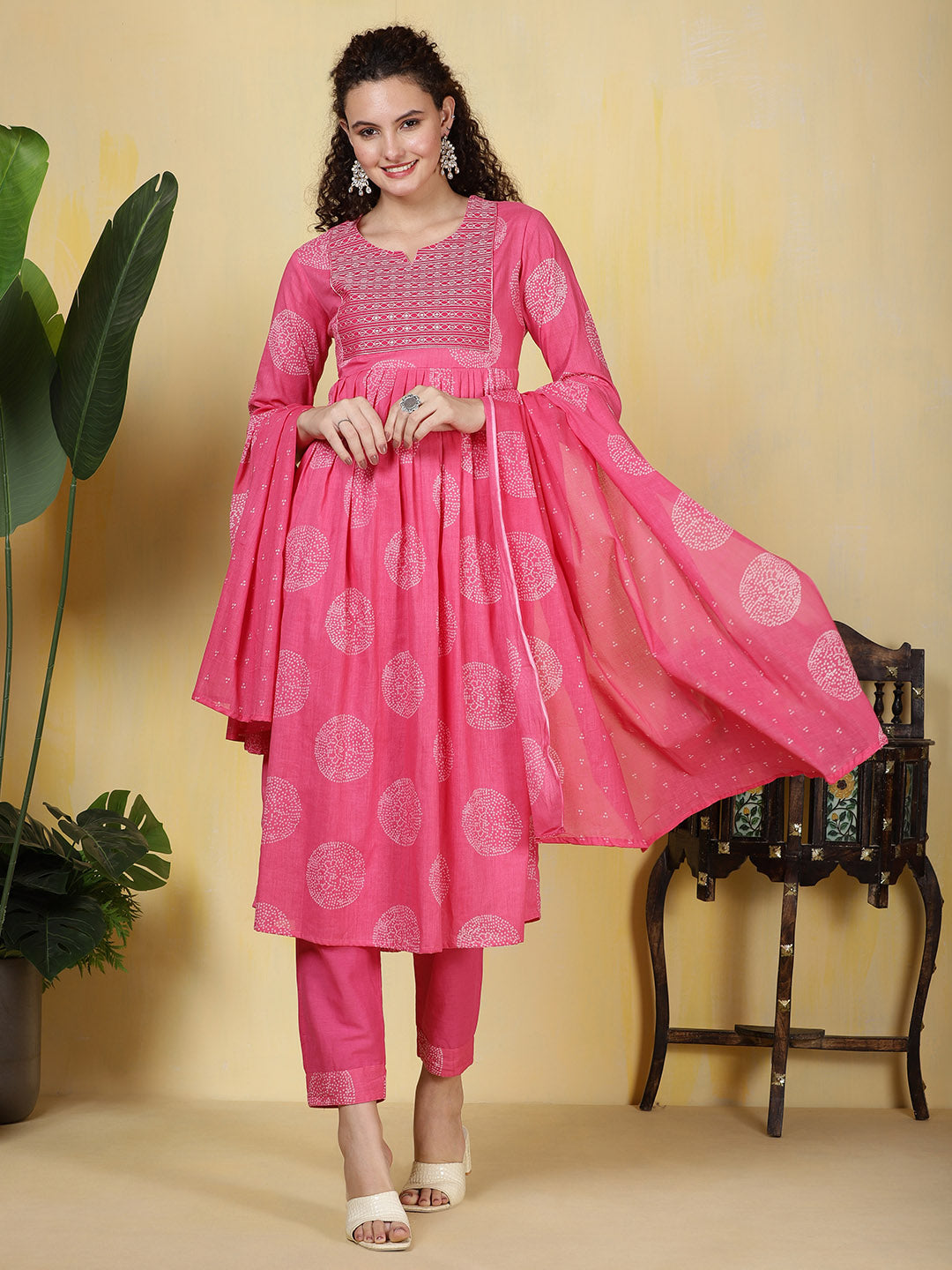 Printed Cotton Blend Kurta With Pants &amp; Dupatta