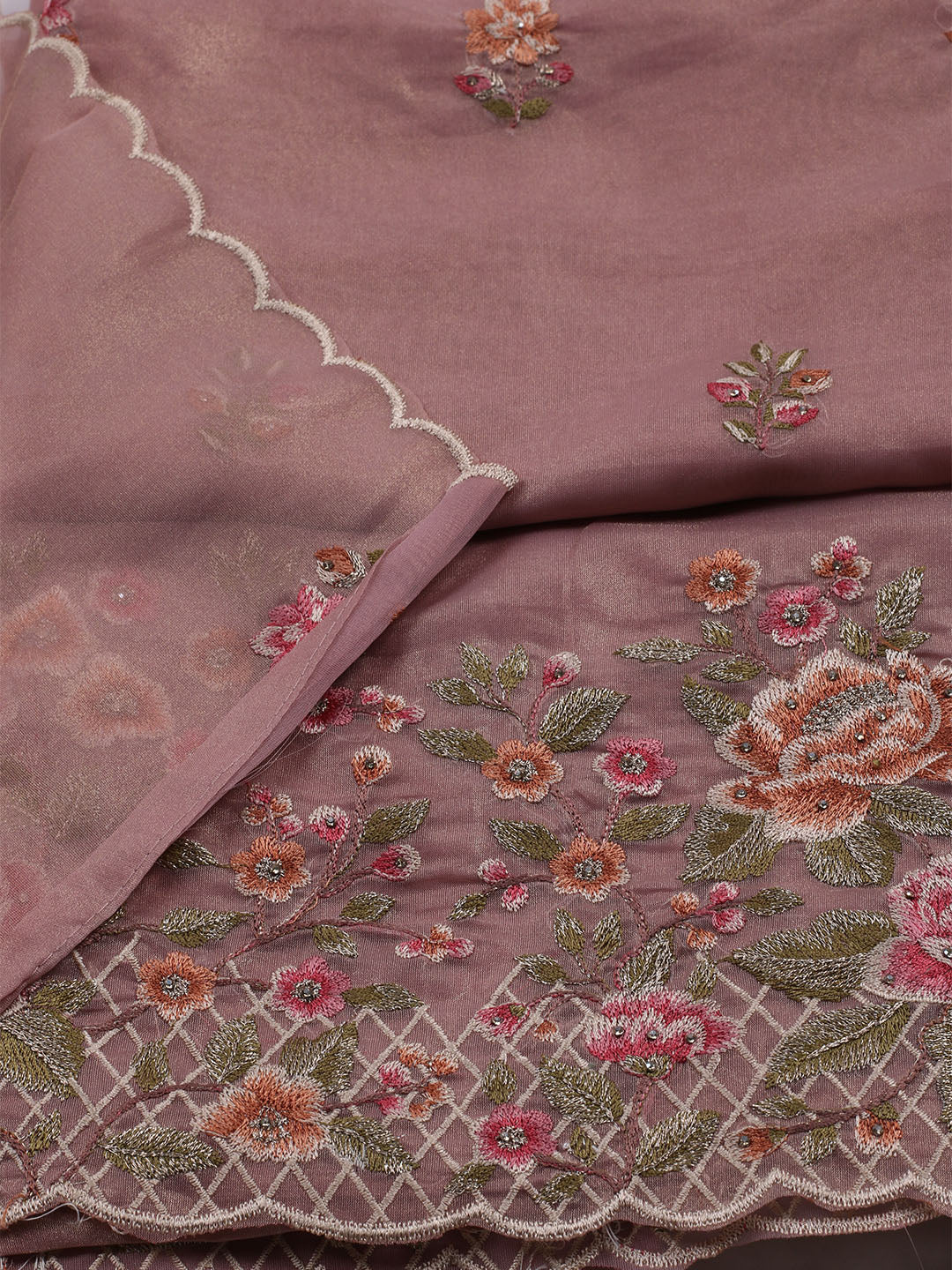 Embroidered Organza Unstitched Suit With Dupatta
