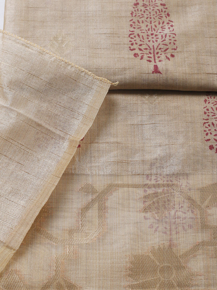 Printed Cotton Blend Unstitched Suit With Pant &amp; Dupatta