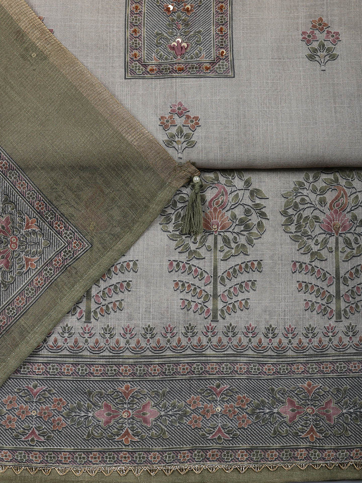 Embroidered Tissue Unstitched Suit With Pant &amp; Dupatta