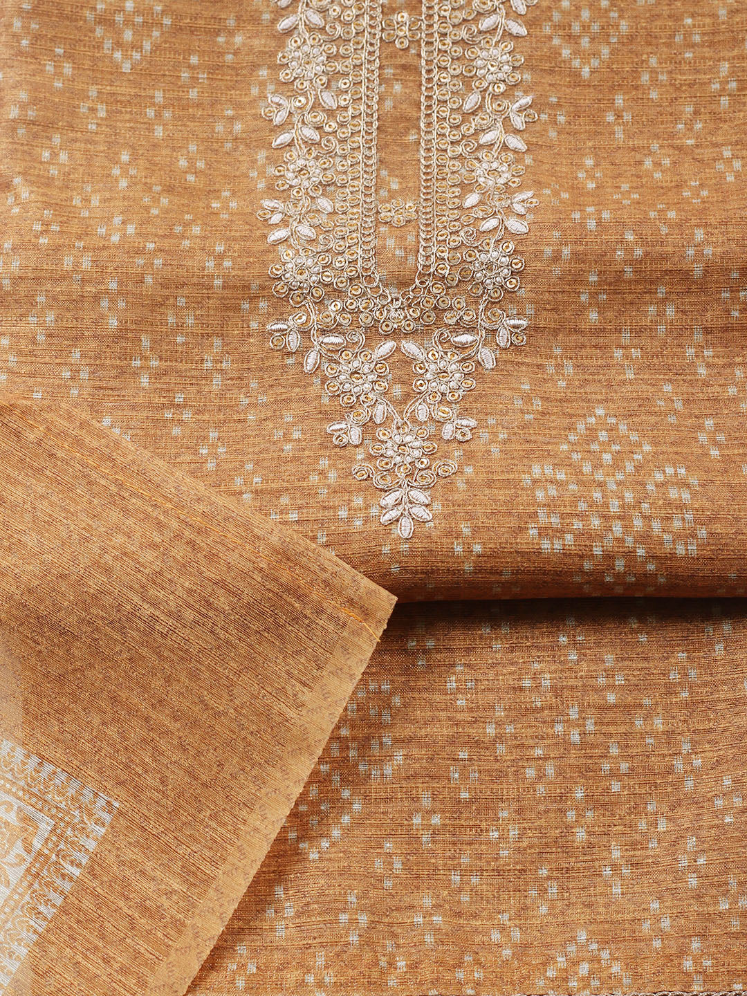 Embroidered Chanderi Unstitched Suit With Pant &amp; Dupatta