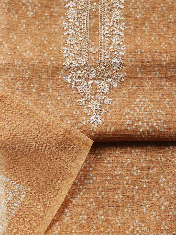 Embroidered Chanderi Unstitched Suit With Pant &amp; Dupatta