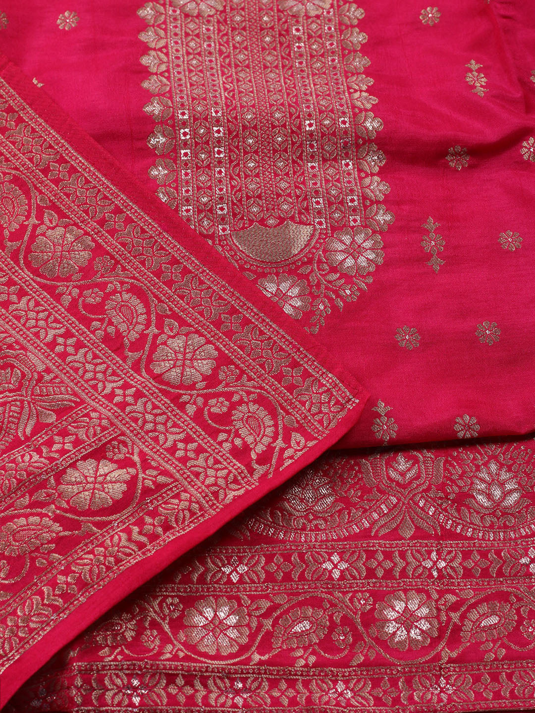 Neck Embroidered Chanderi Unstitched Suit With Dupatta