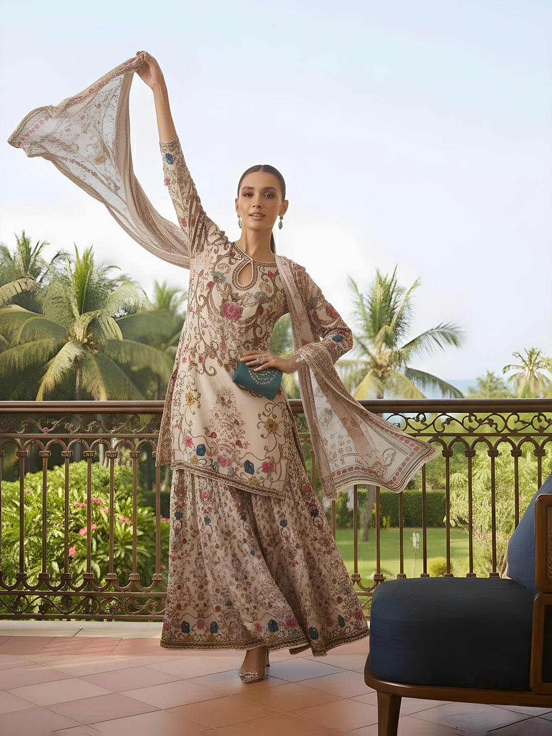 Printed Muslin Kurta With Gharara &amp; Dupatta