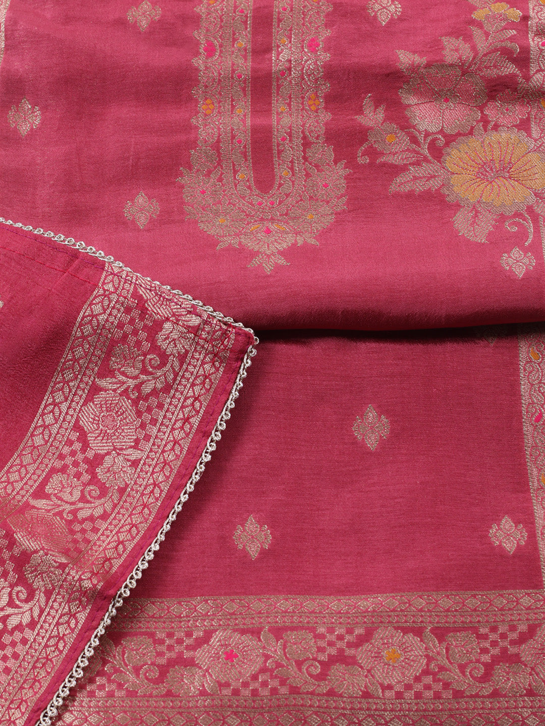 Woven Design Chanderi Unstitched Suit With Pant &amp; Dupatta