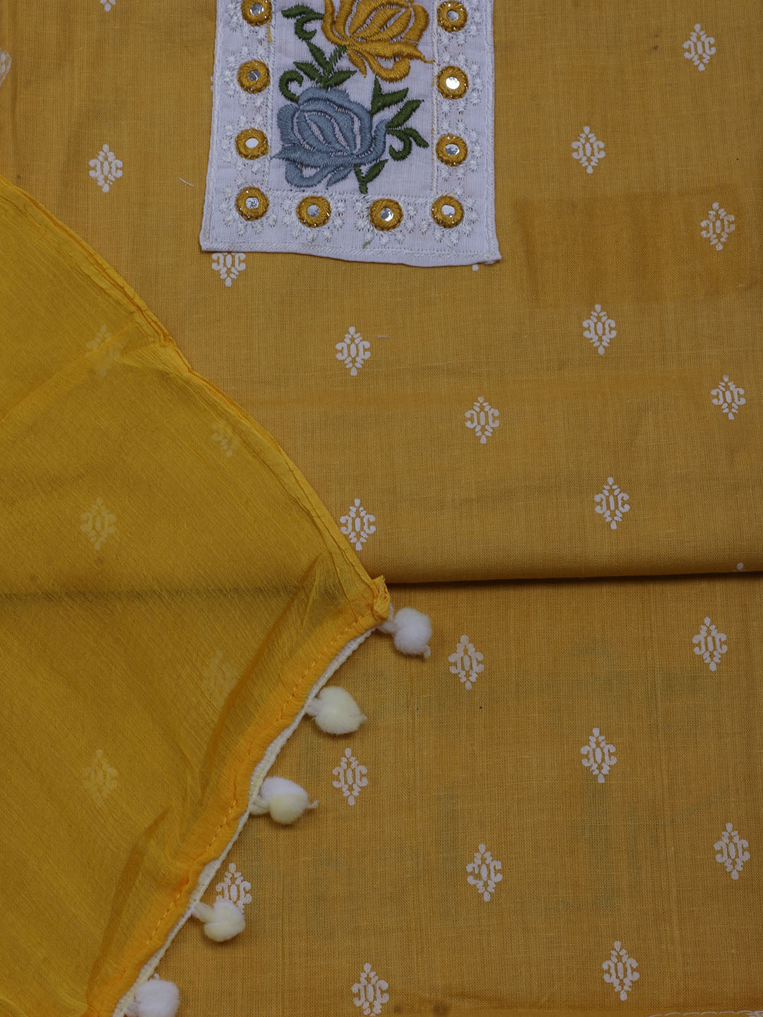 Printed Cotton Blend Unstitched Suit With Dupatta