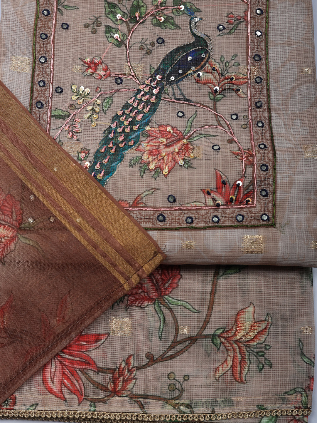 Embroidered Cotton Blend Unstitched Suit With Pant &amp; Dupatta