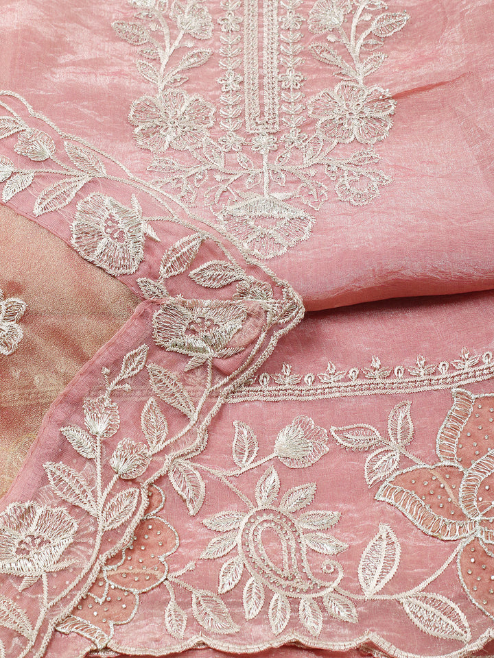 Embroidered Tissue Unstitched Suit With Pant &amp; Dupatta