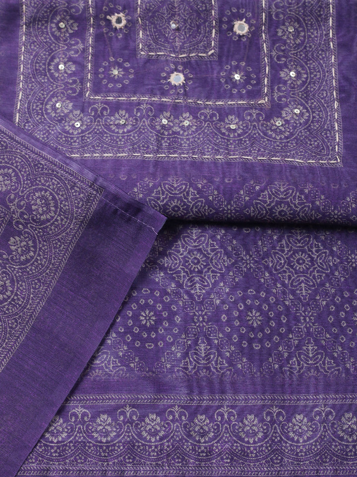 Embroidered Linen Blend Unstitched Suit With Pant &amp; Dupatta